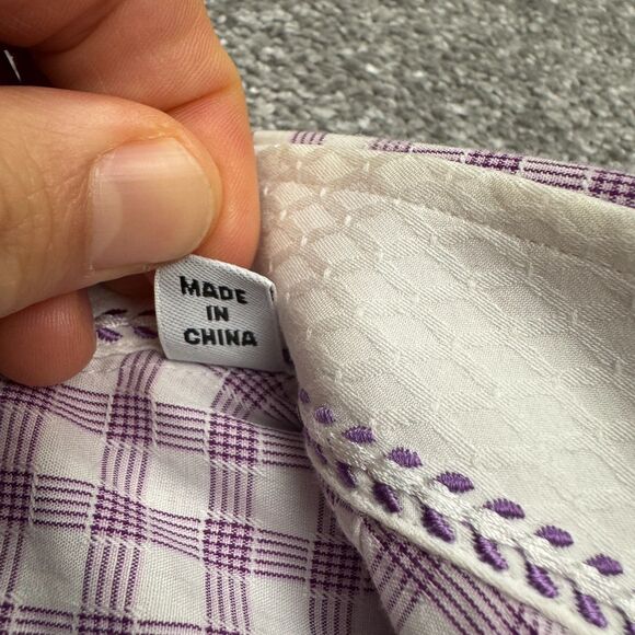 Robert Graham Button Down Shirt Men 16 Large Purple White Check Cotton Flip Cuff - Picture 11 of 16